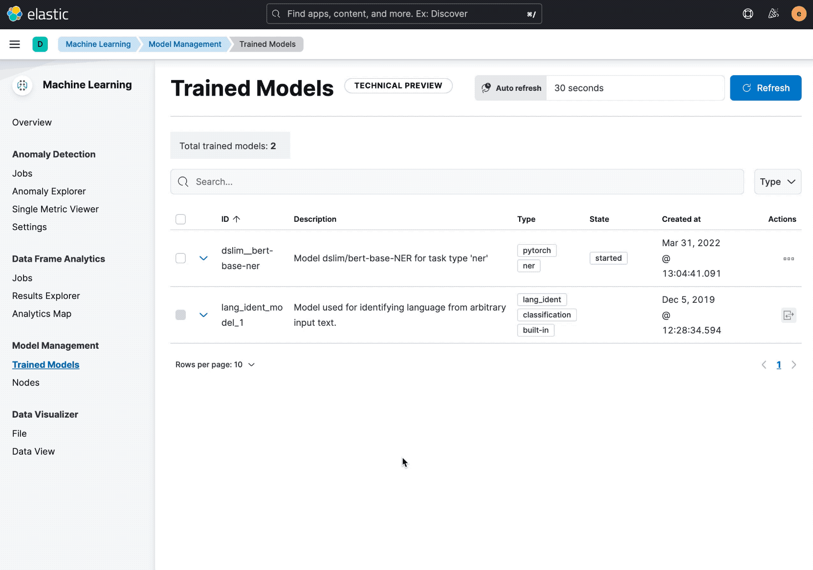 Testing trained models in the ML UI