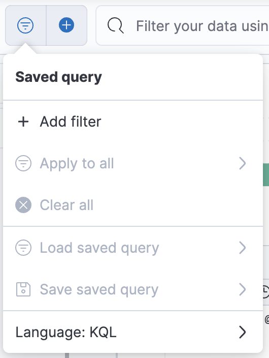 Menu for saving queries and adding filters