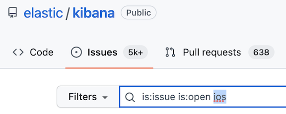 Open ios issues in the elastic/kibana repository on Github