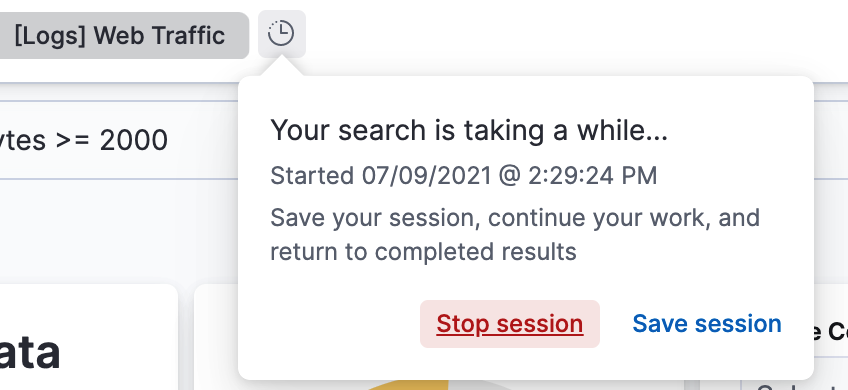 Search Session indicator displaying the current state of the search