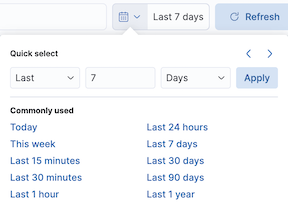 Time filter menu with Last 7 days filter configured