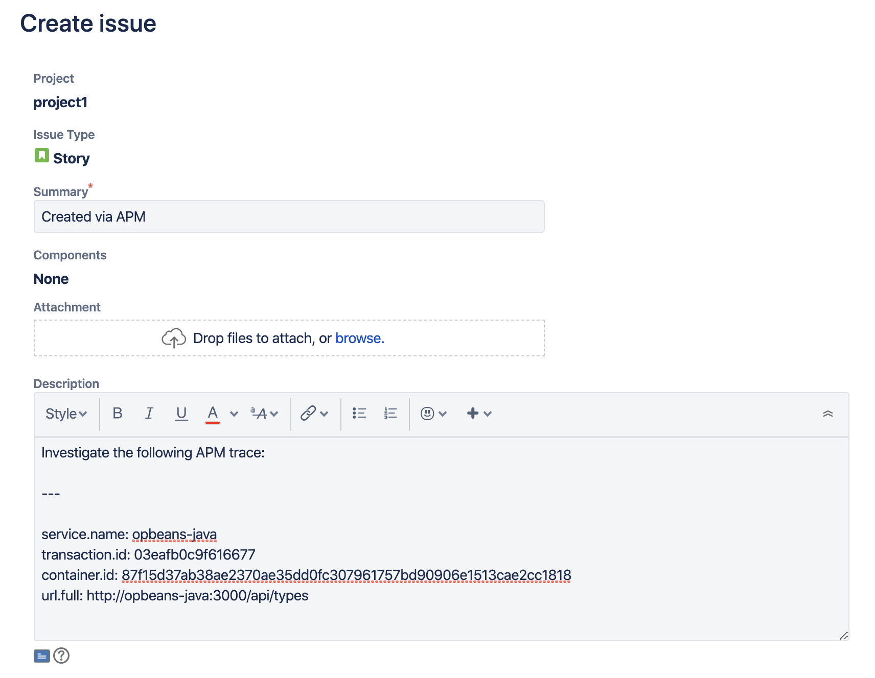 Example jira issue
