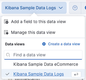 Dropdown menu located next to data view field with items for adding and managing fields