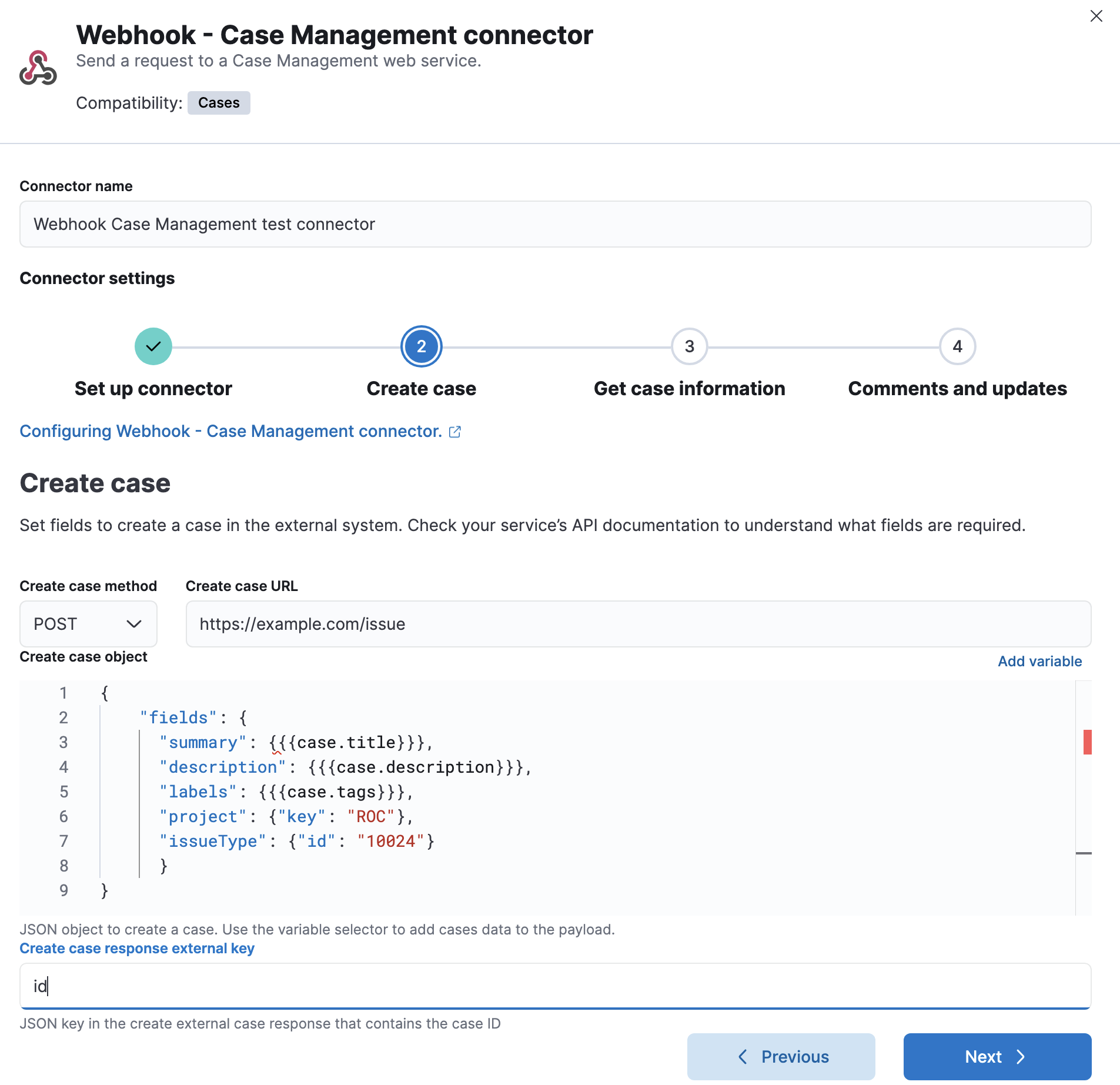 Add case creation details in the Webhook - Case Management connector