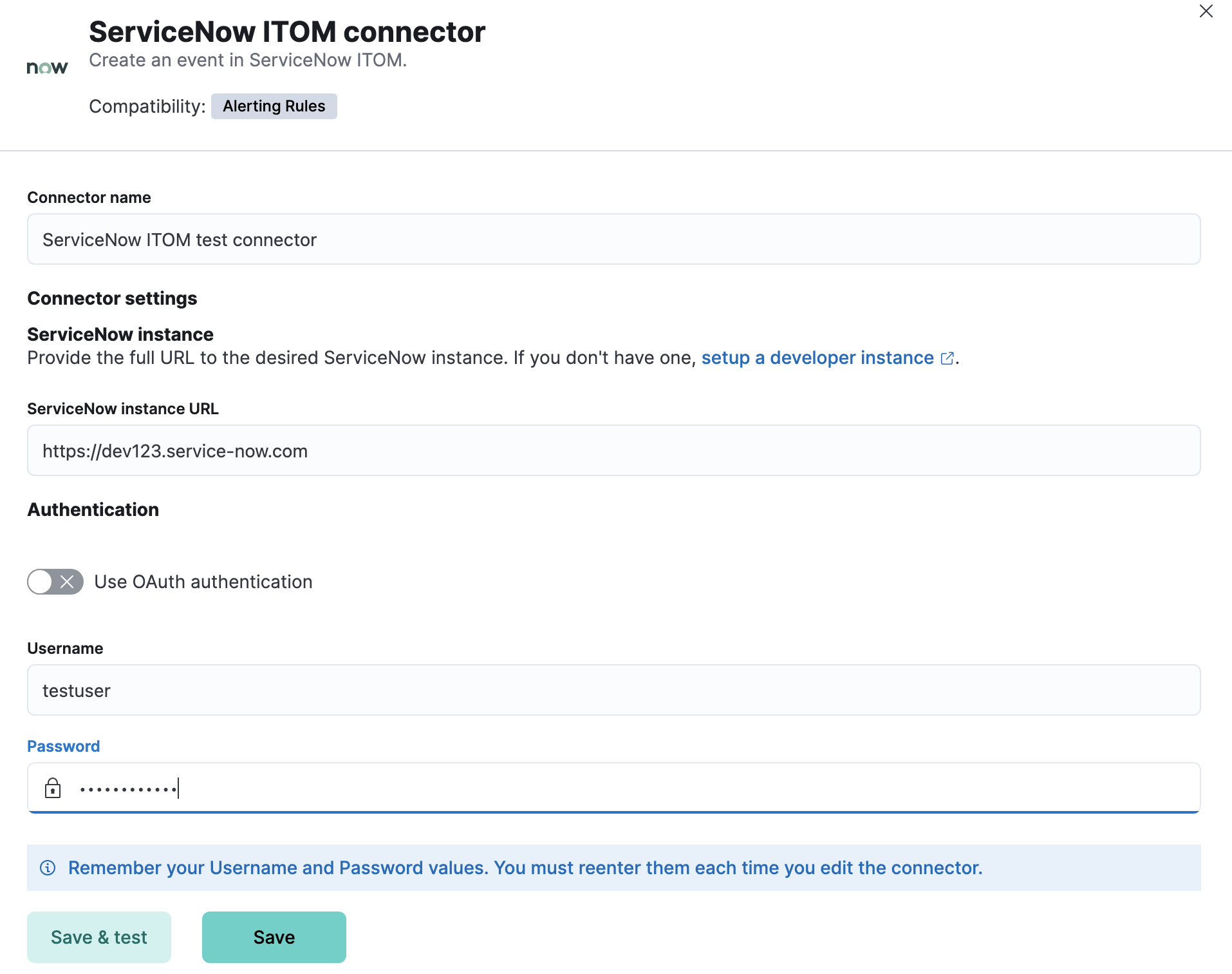 ServiceNow ITOM connector using basic auth
