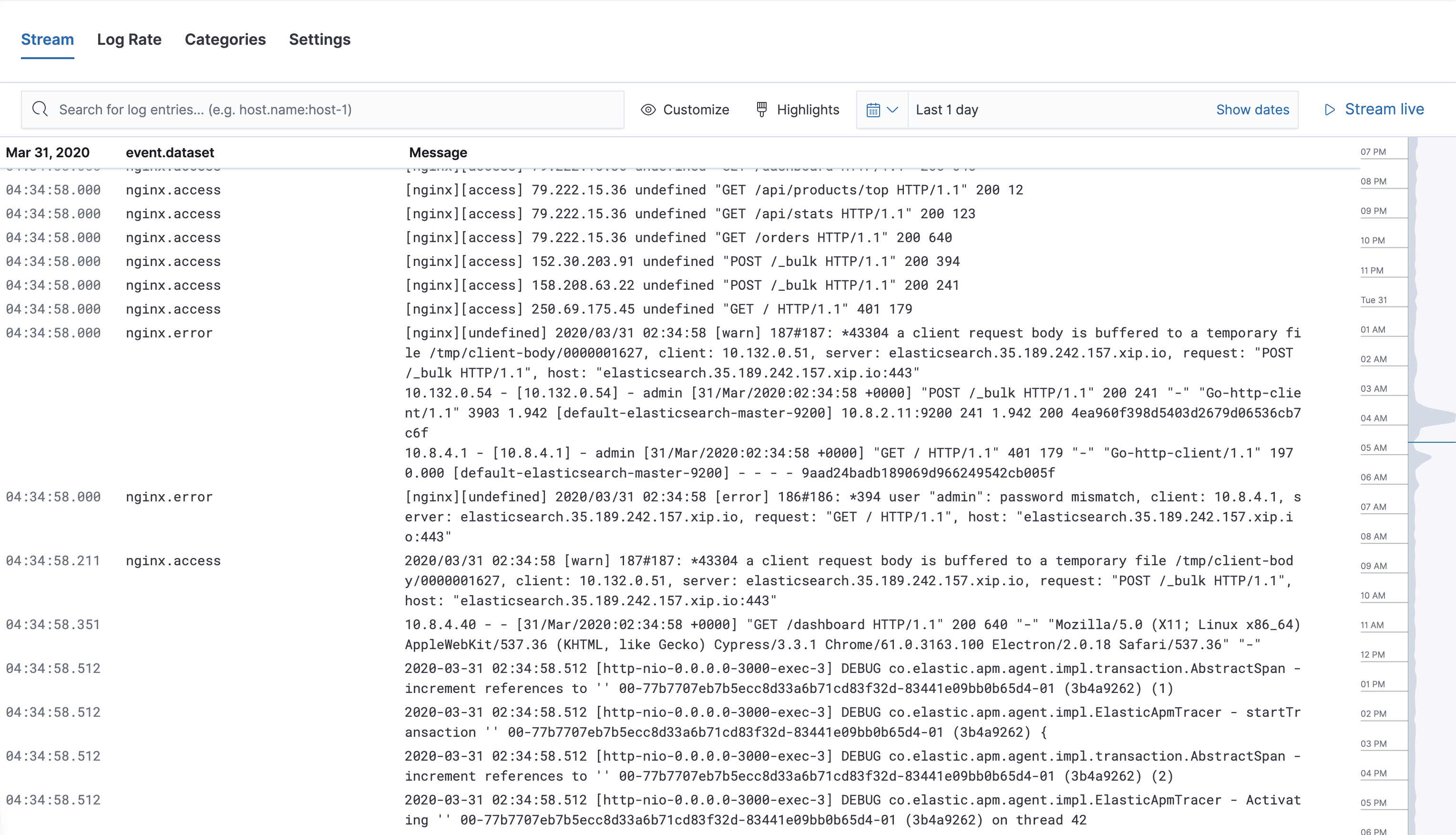 Logs app in Kibana