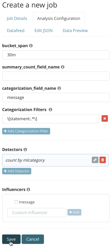 Advanced job configuration options related to categorization