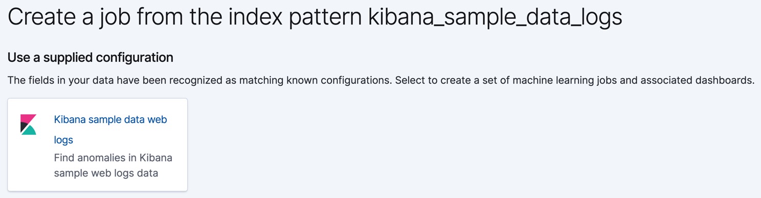 A screenshot of the Kibana sample data web log job creation wizard