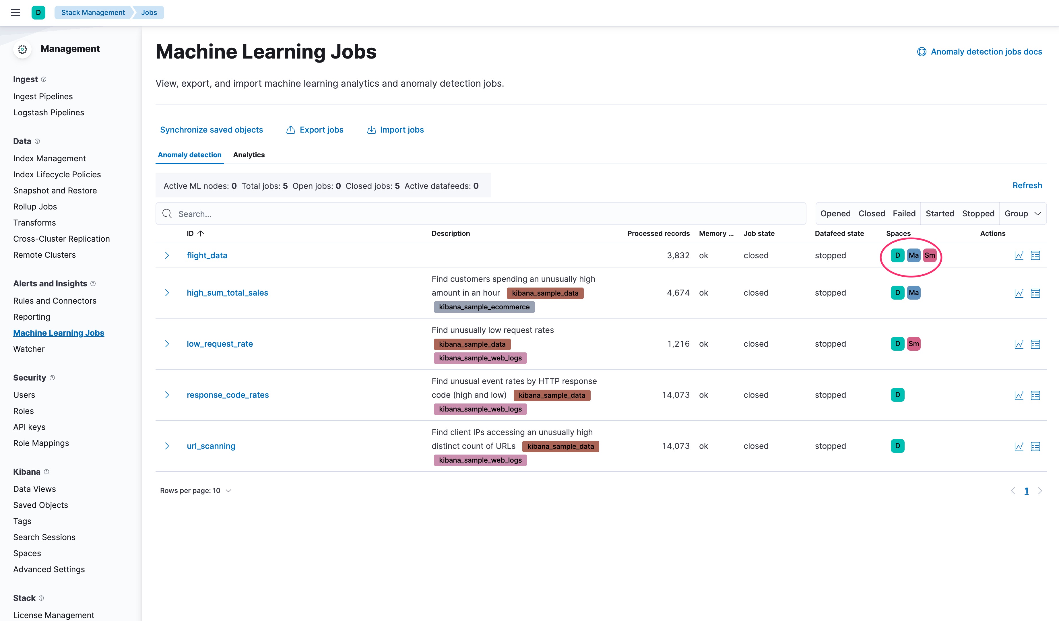 Assign machine learning jobs to spaces