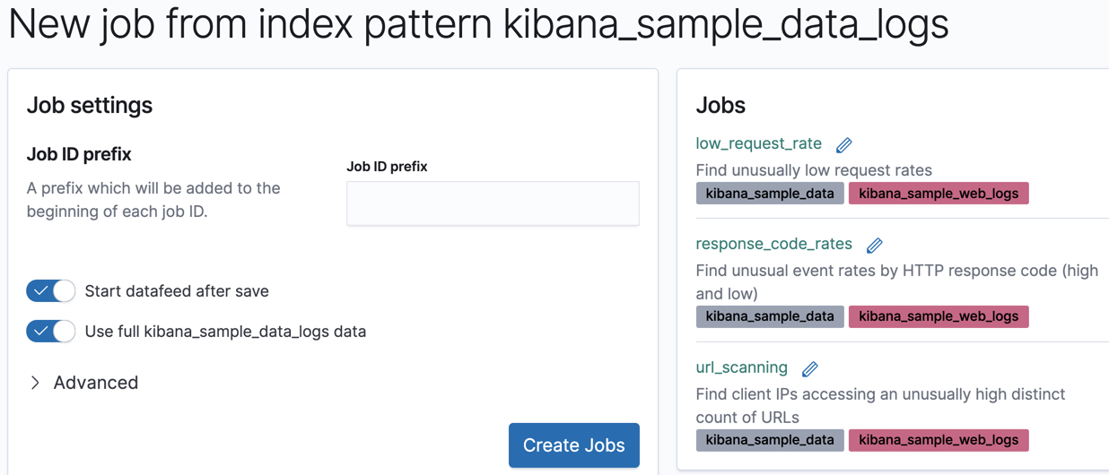 Create jobs for the sample web logs