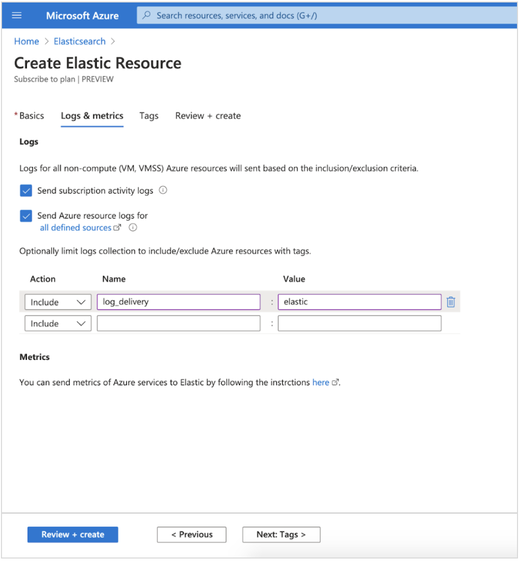 Onboard logs and metrics for Azure services