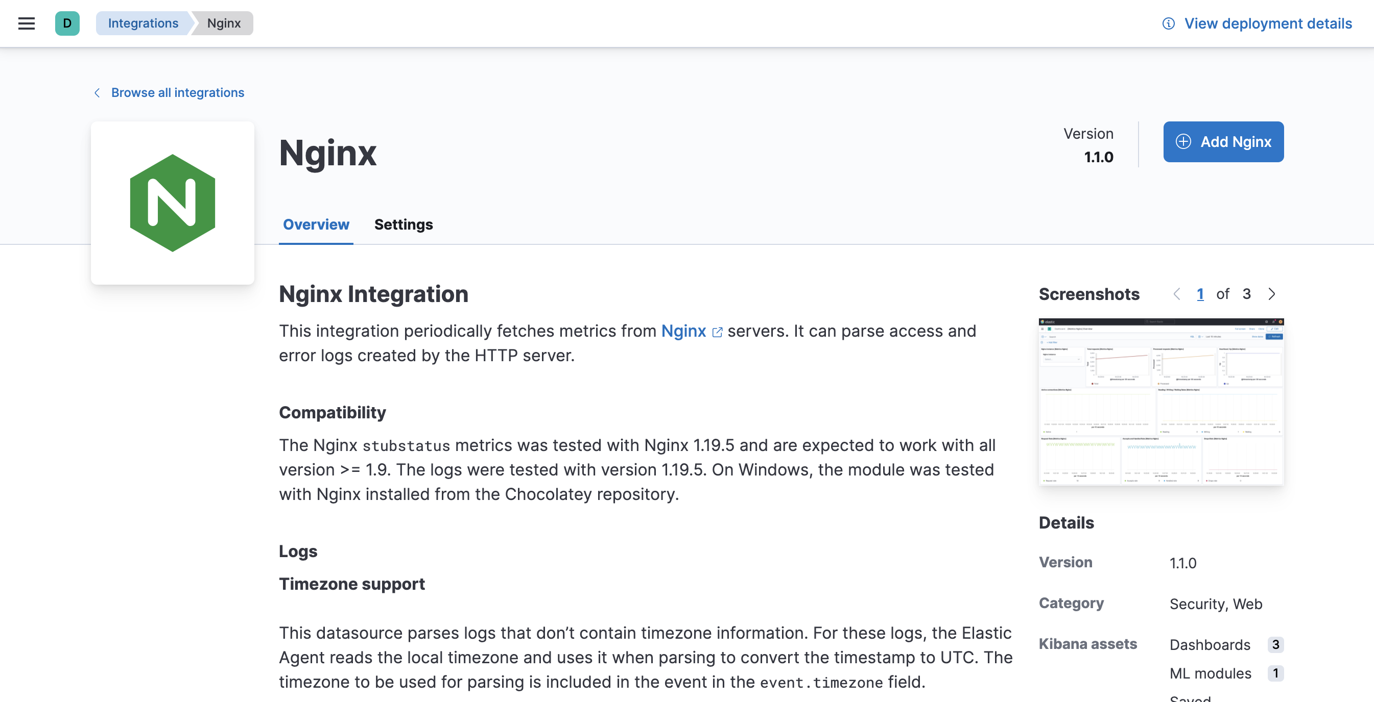 Fleet showing Nginx integration overview
