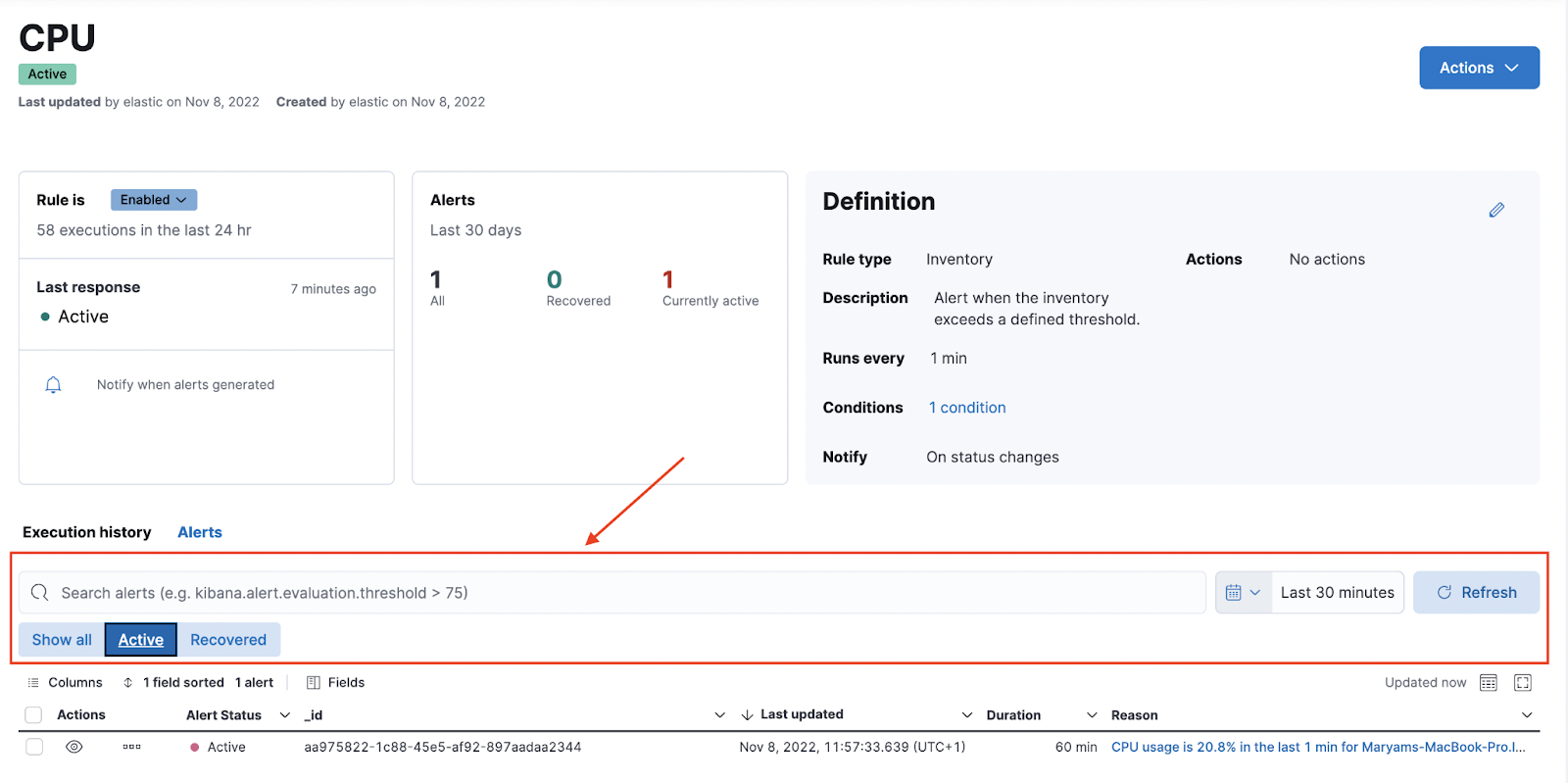 Searh and filter alerts