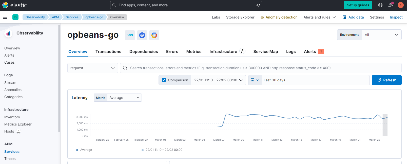screenshot of the apm services overview