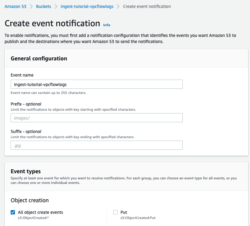 Screenshot of the event notification creation window