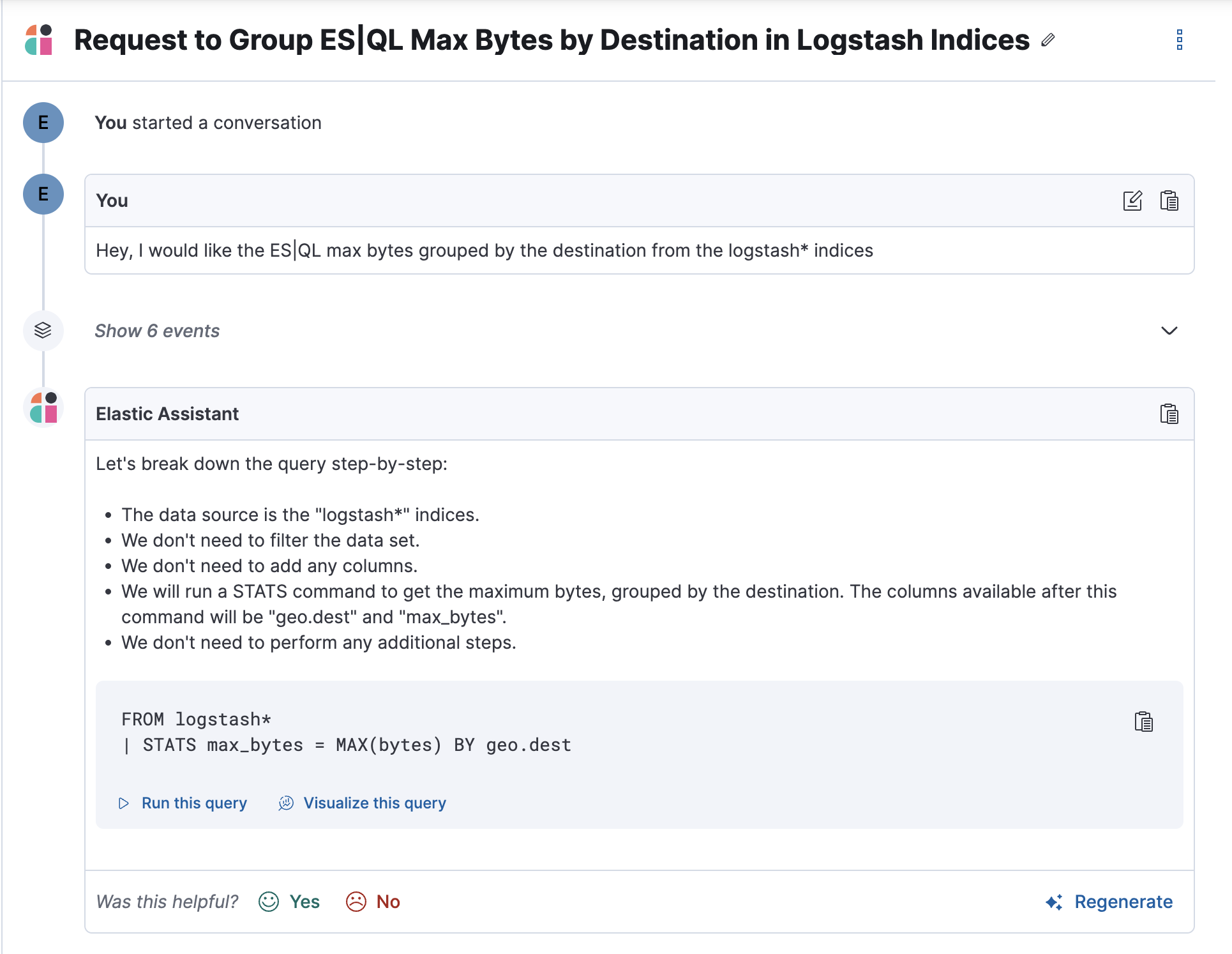 request to group esql max bytes by destination