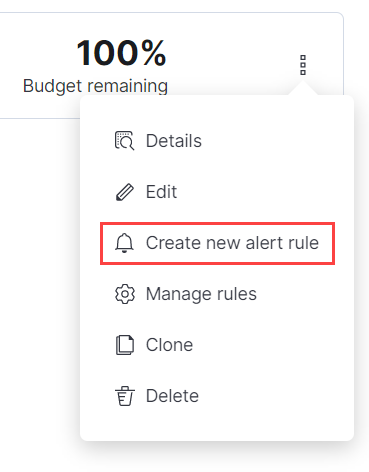 create new alert rule menu