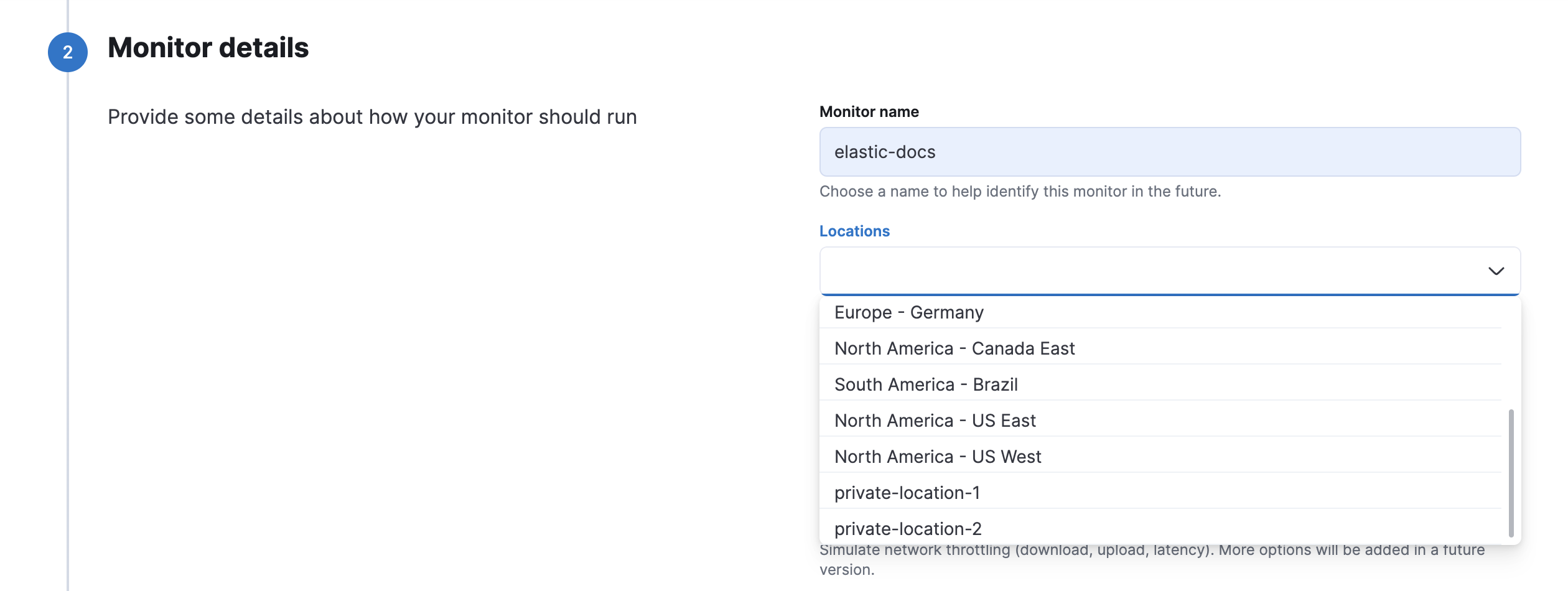 Screenshot of Monitor locations options including a Private Location