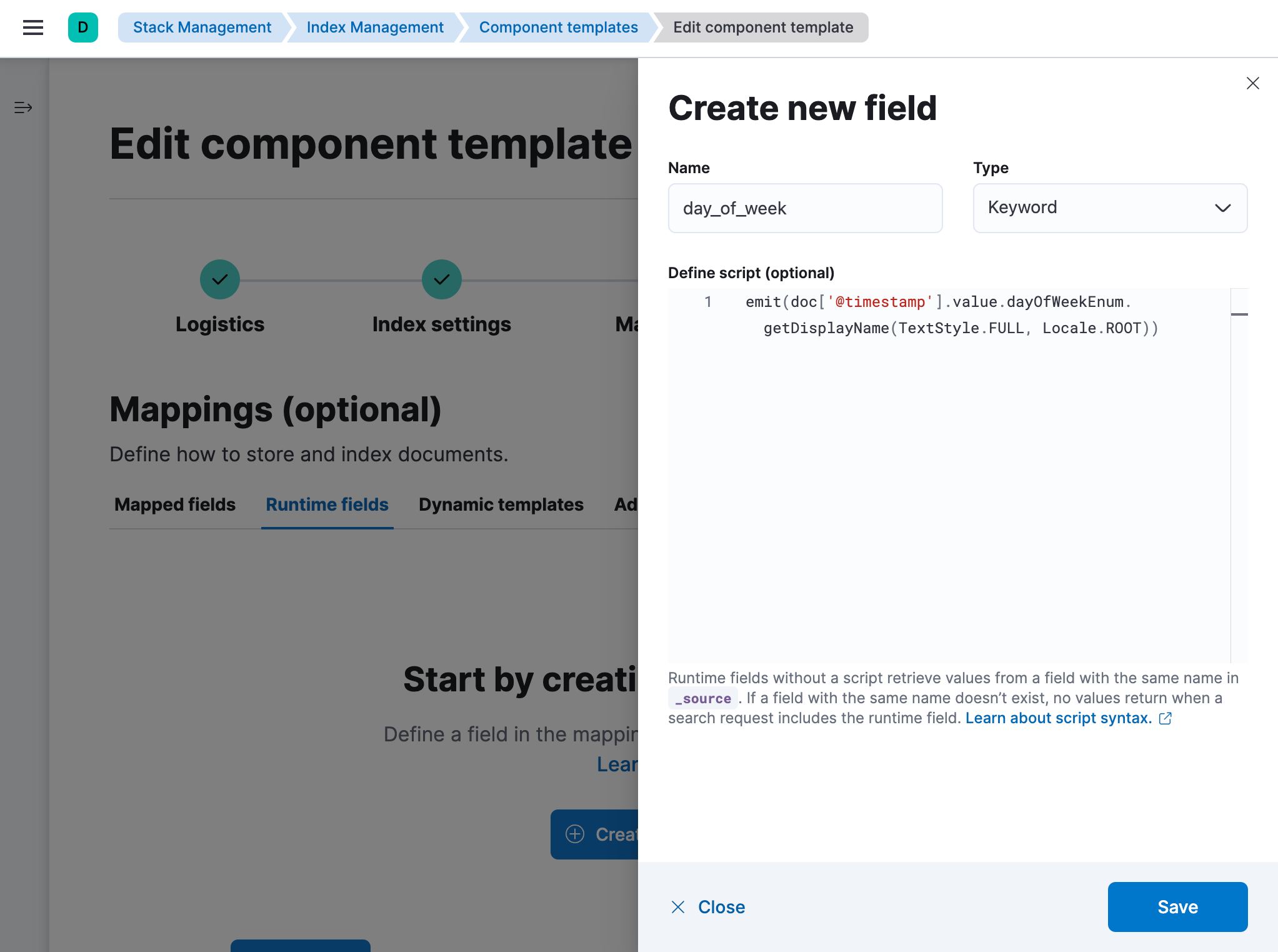 Editing a component template to add a new runtime field