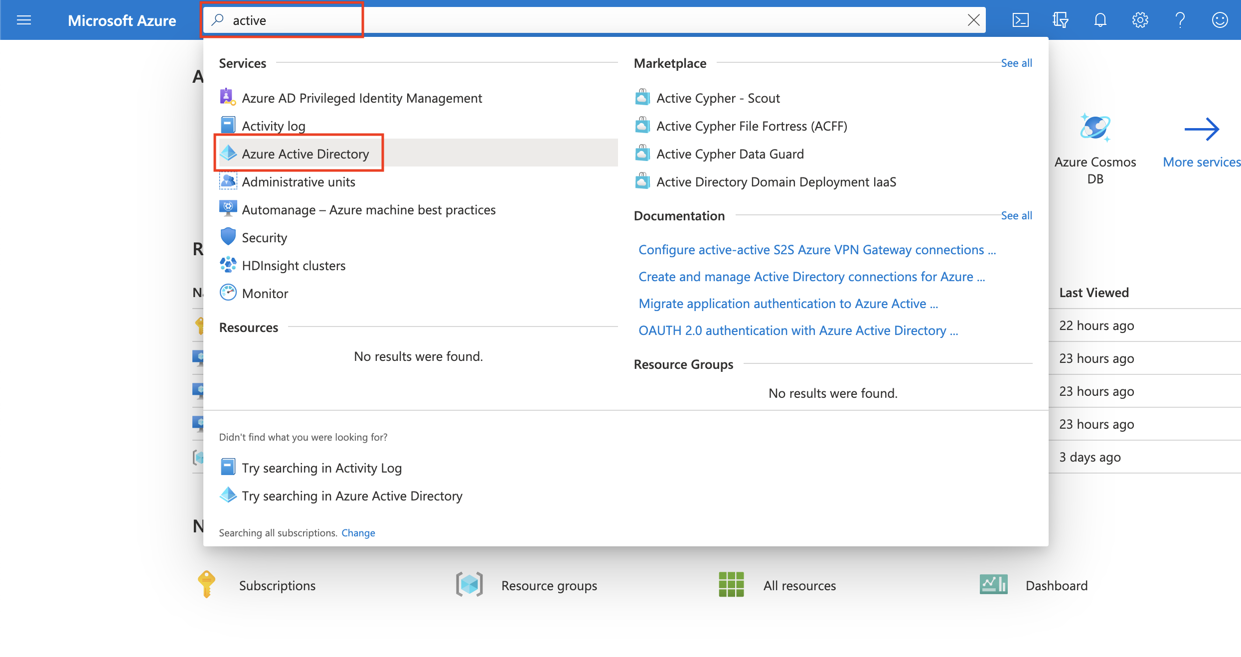 Search and click on Azure Active Directory