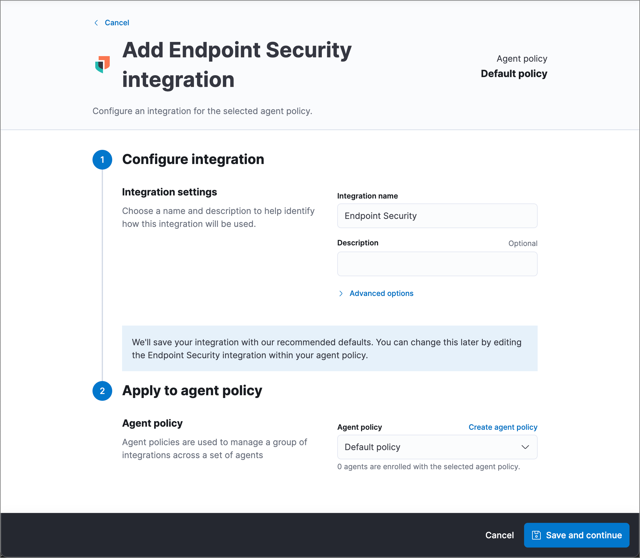 Add Endpoint Security integration page.