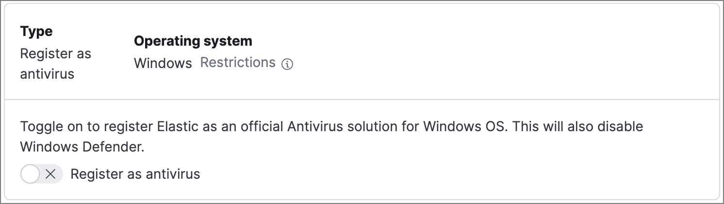 Detail of Register as antivirus option.