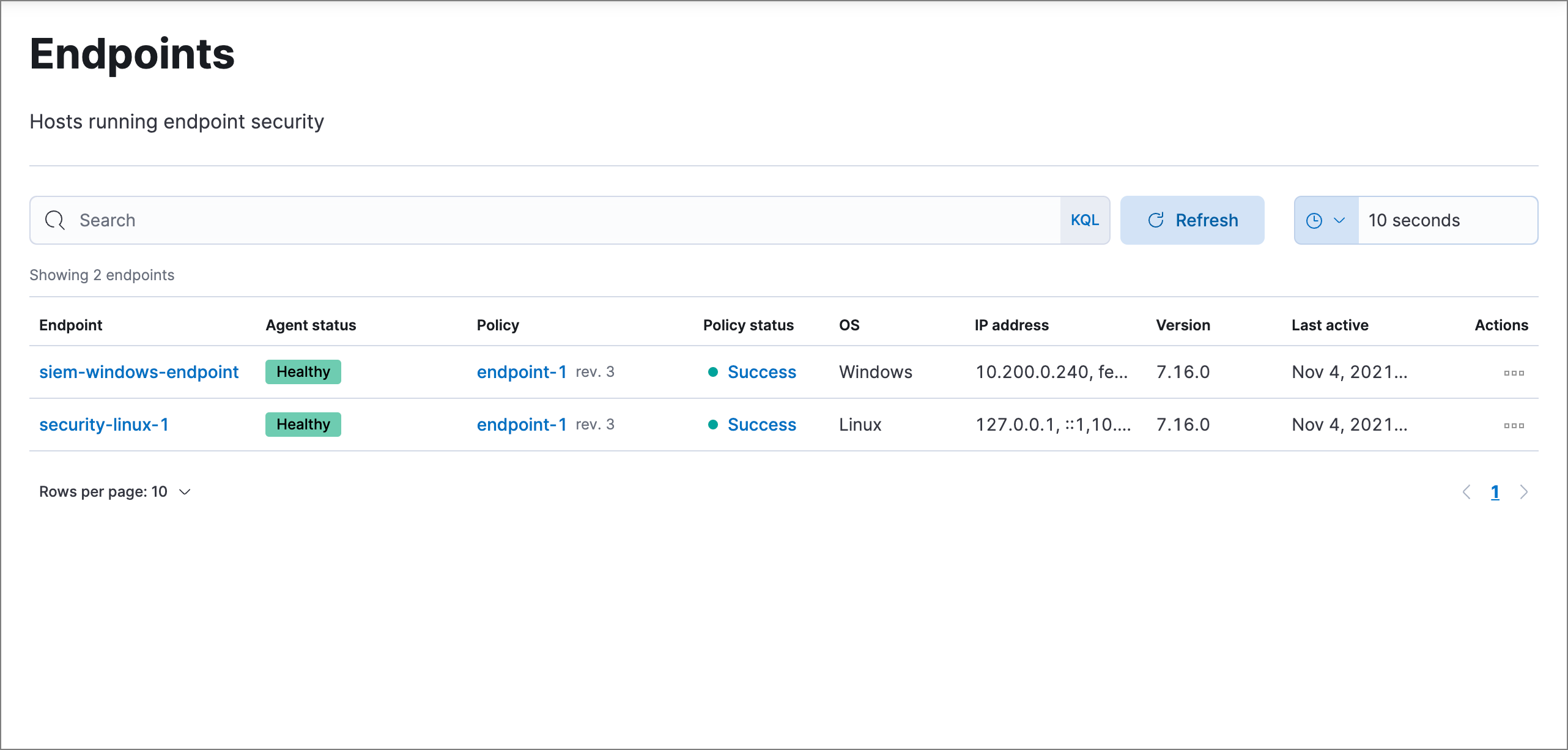 Shows the Endpoints page