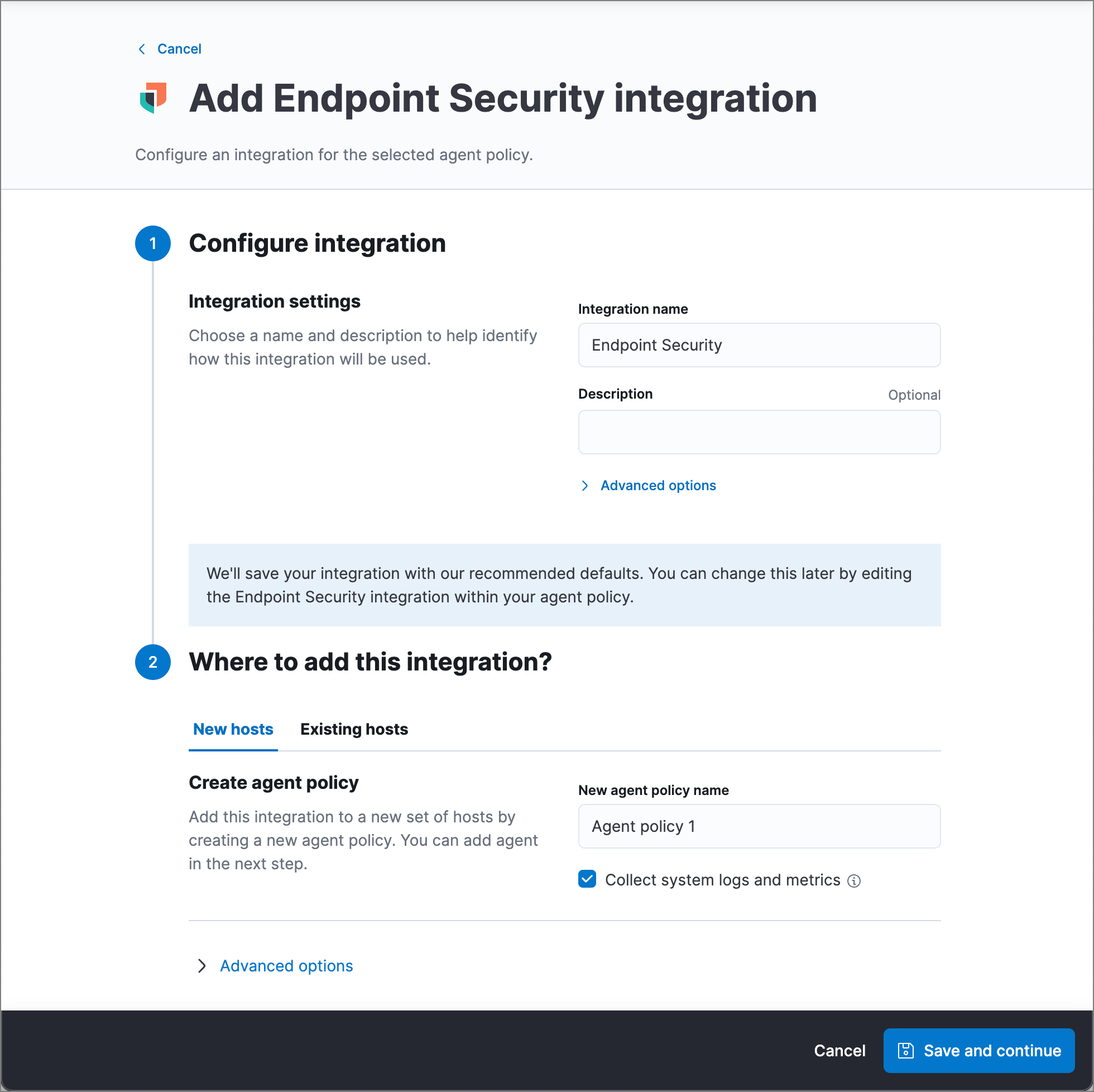 Add Endpoint Security integration page.
