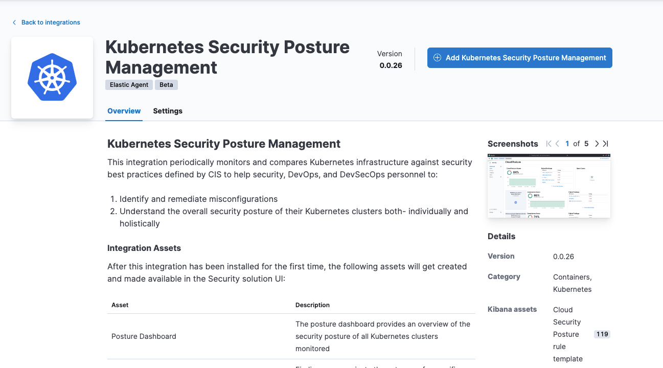 Kubernetes Security Posture management integration