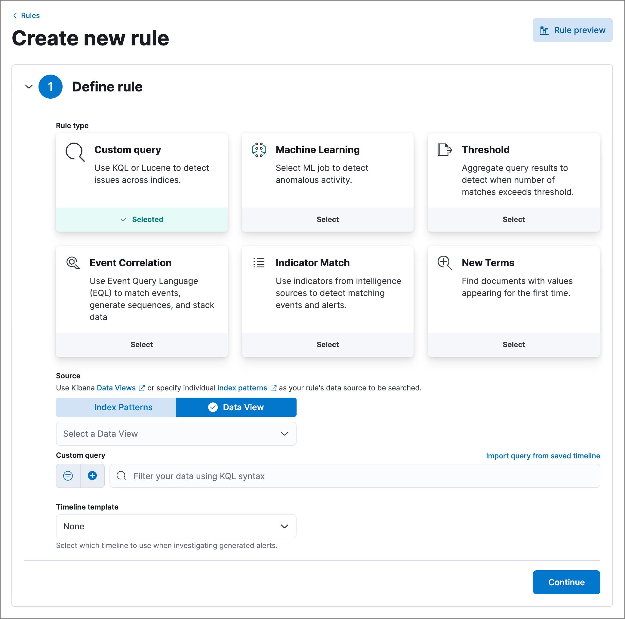 Create new rule page