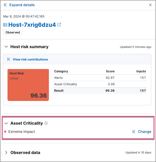 Assign asset criticality from the host details flyout