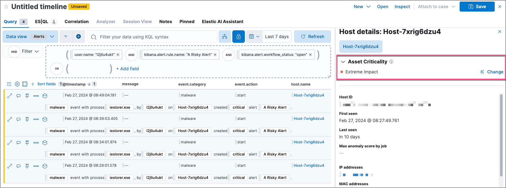 Assign asset criticality from the host details flyout in Timeline