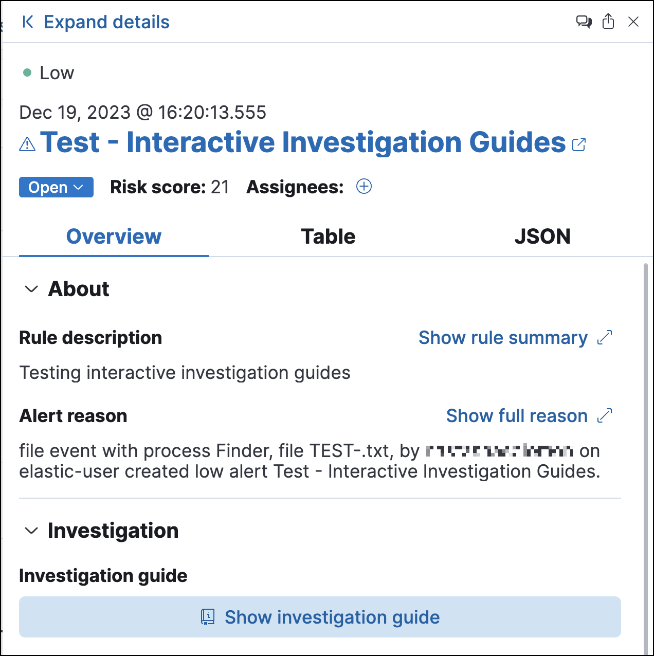 Alert details flyout with interactive investigation guide