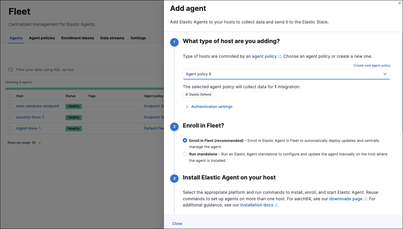 Add agent flyout on the Fleet page.