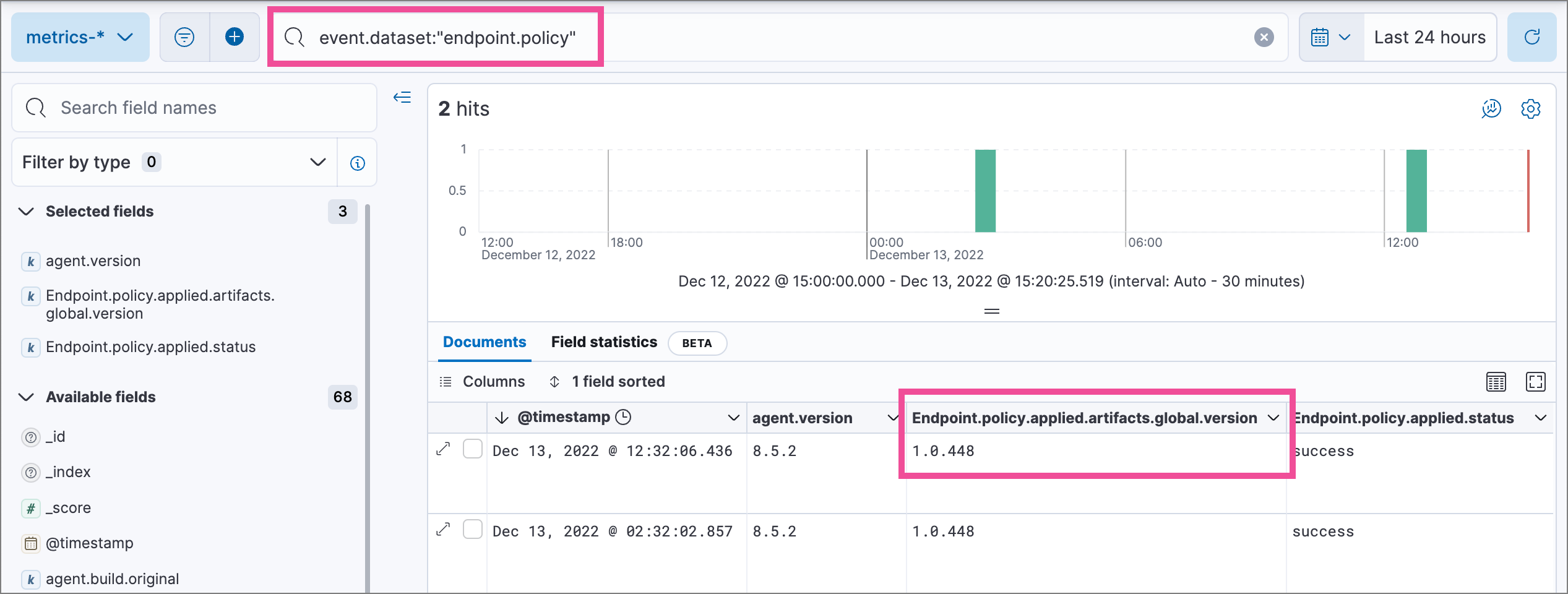 Searching for `endpoint.policy` in Discover