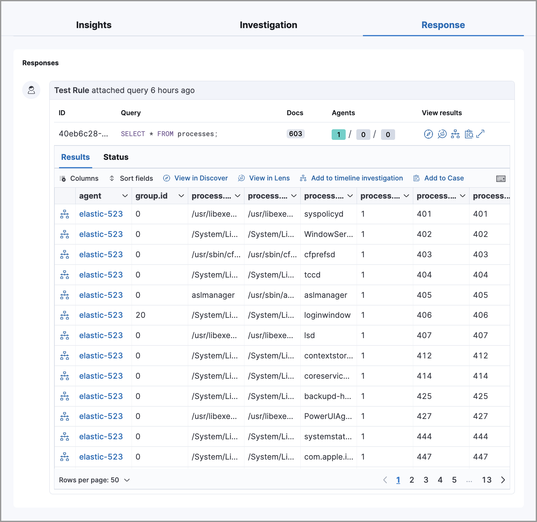 osquery results tab