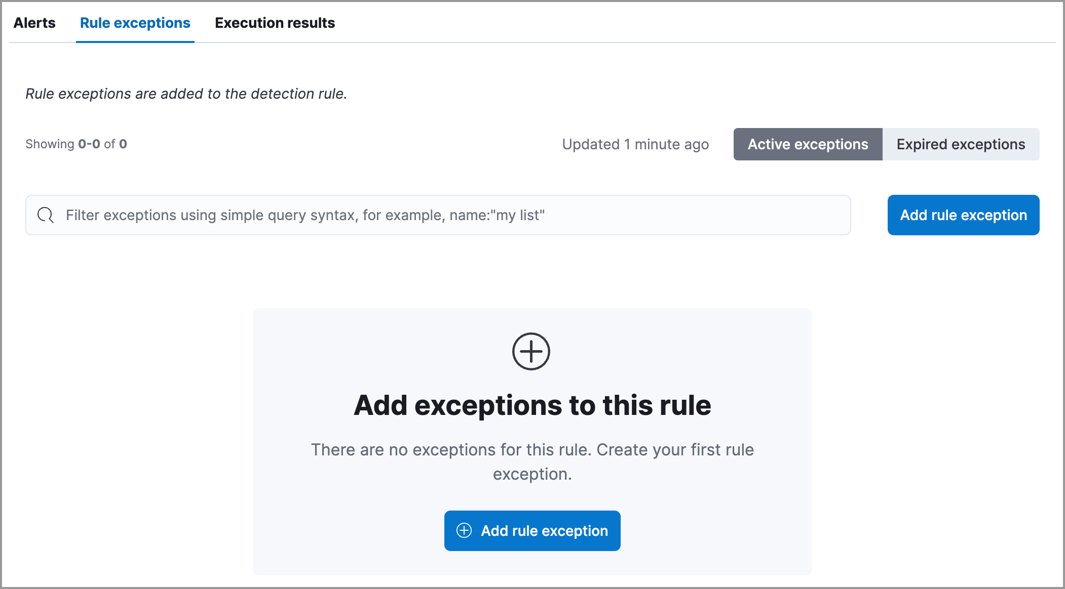 Detail of rule exceptions tab