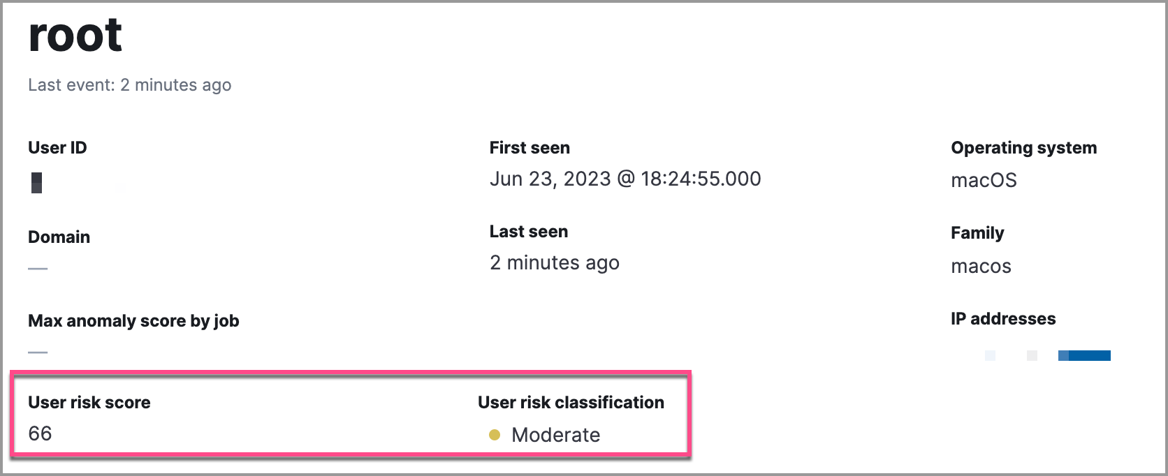 User risk score in Overview section
