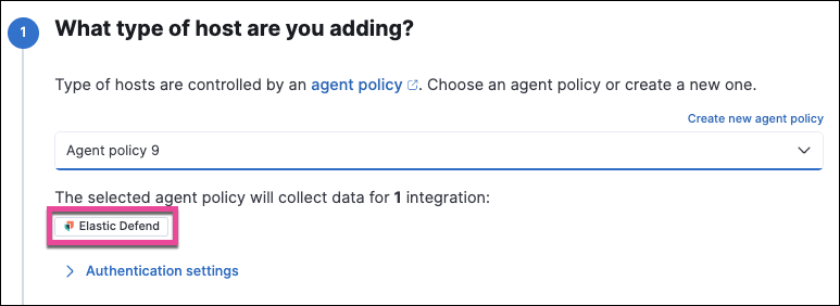 Add agent flyout with Elastic Defend integration highlighted.