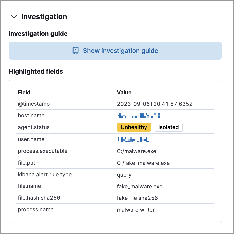 Investigation section of the Overview tab
