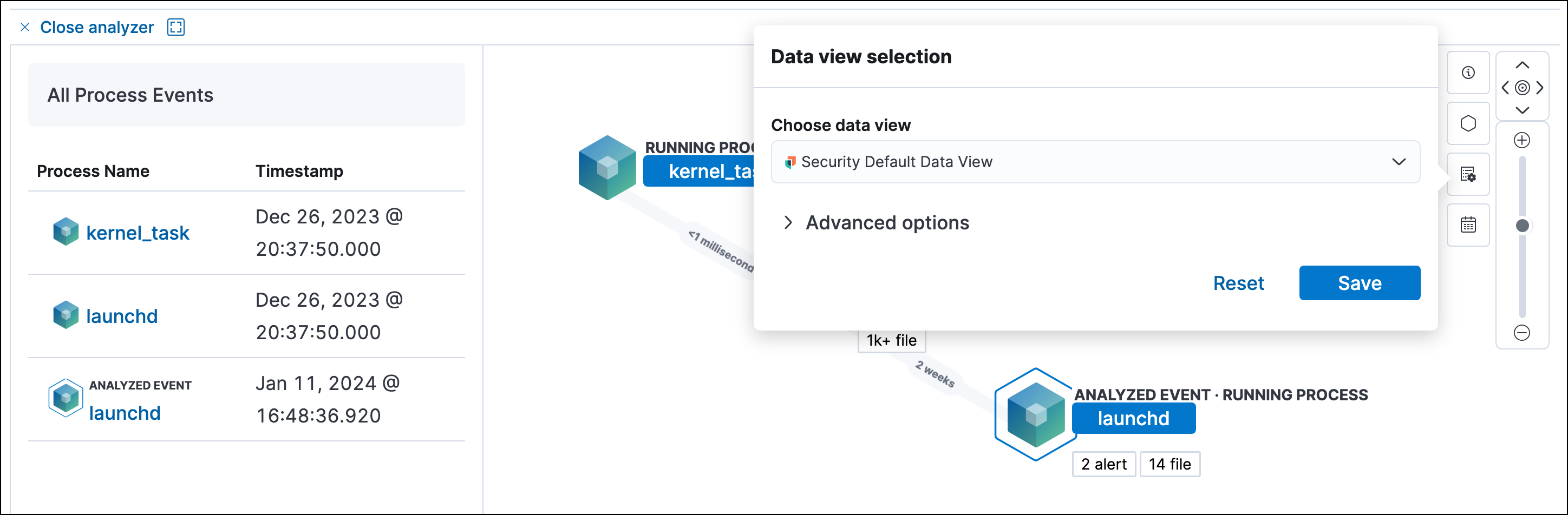  detections data view selection