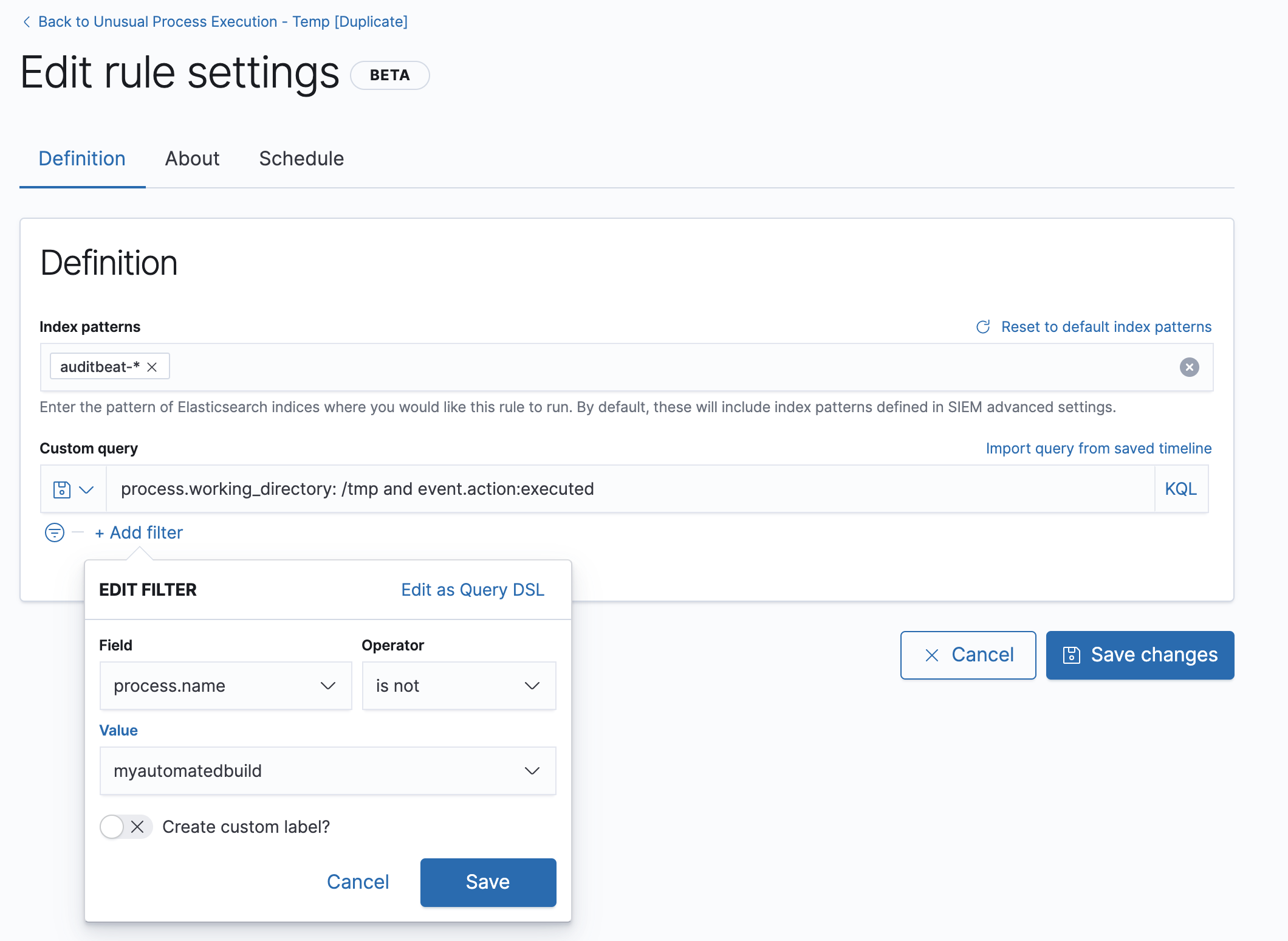 edit dect rule filter