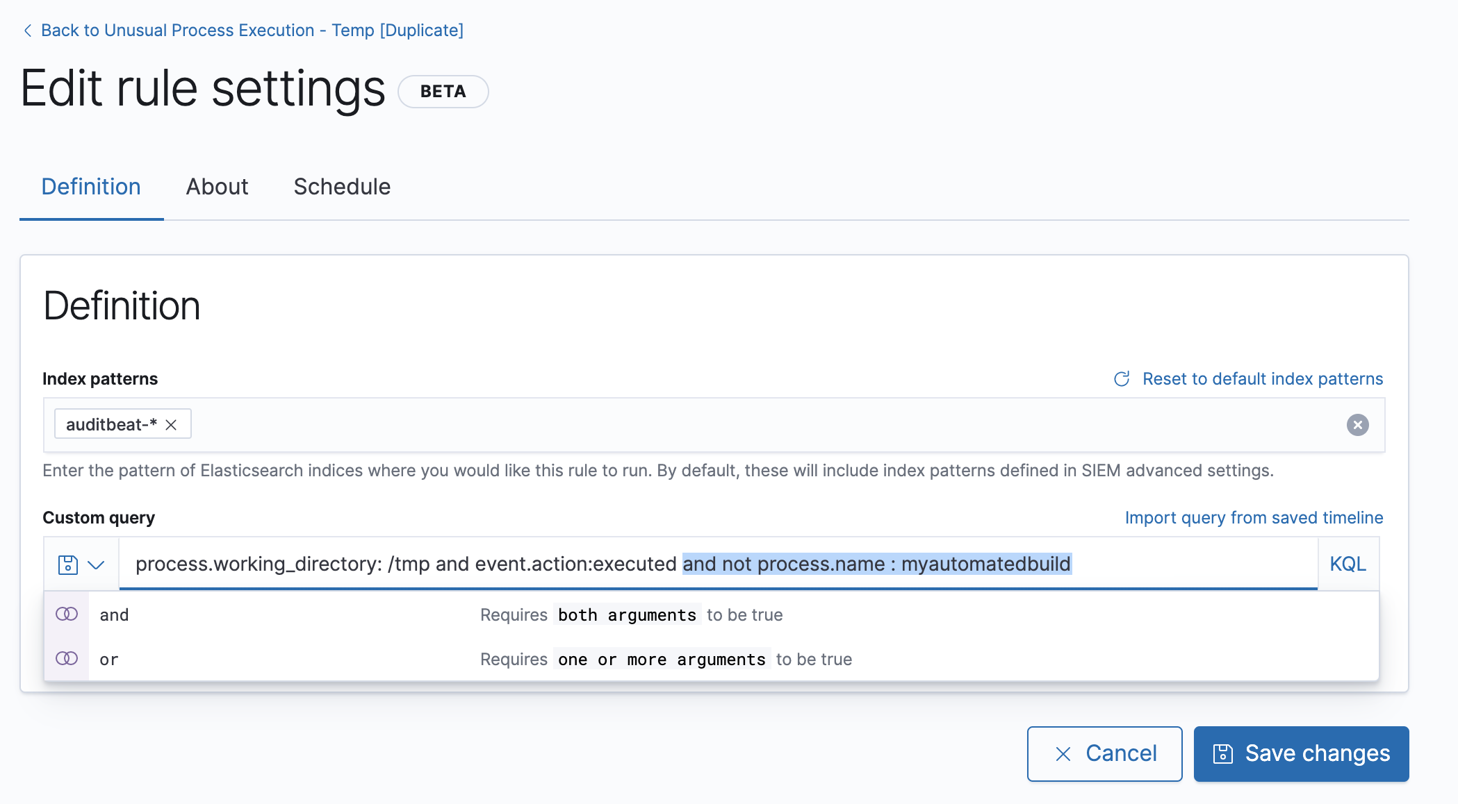 edit dect rule query