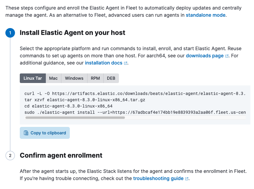 Install Elastic Agent page in Kibana