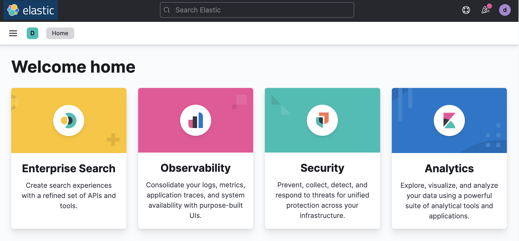 Solutions on the Kibana home page