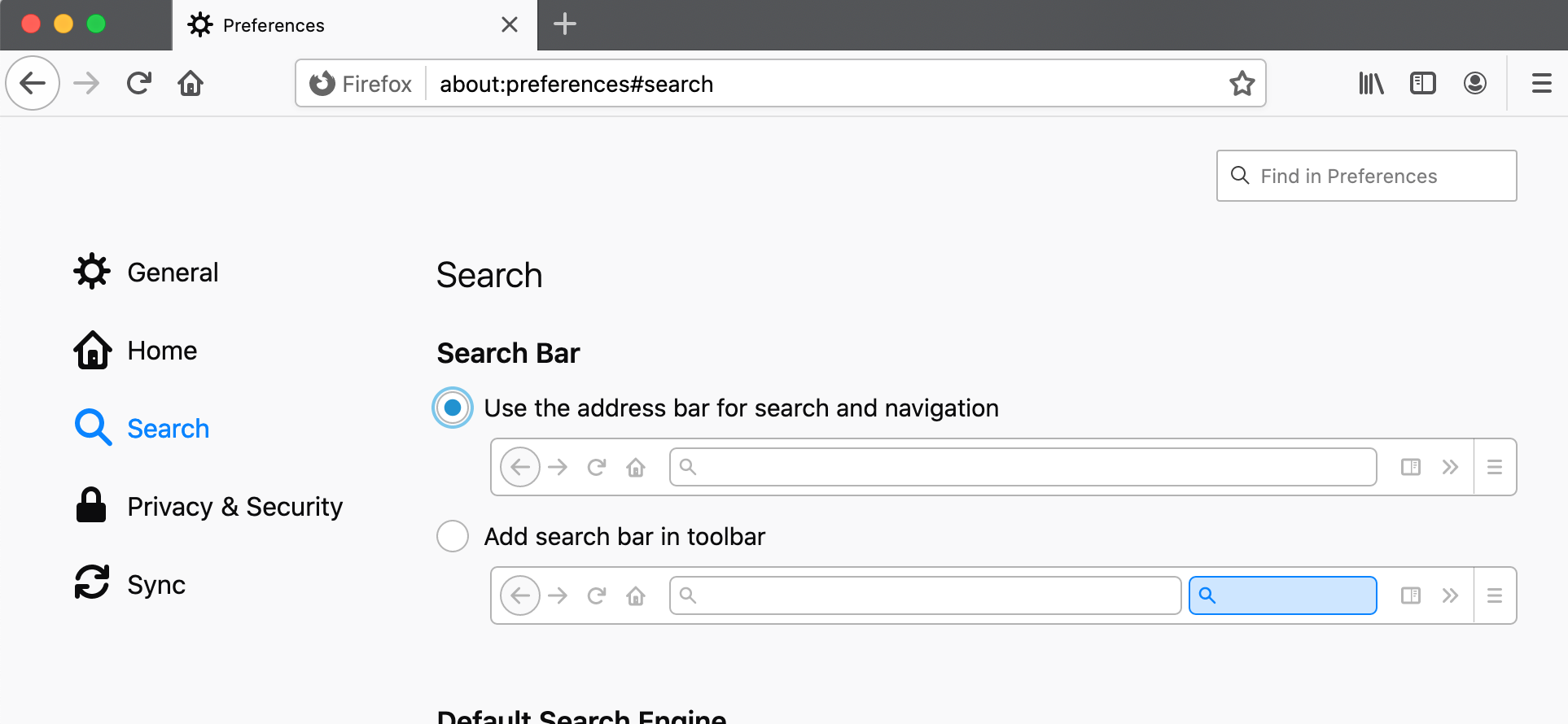 opensearch firefox preferences search