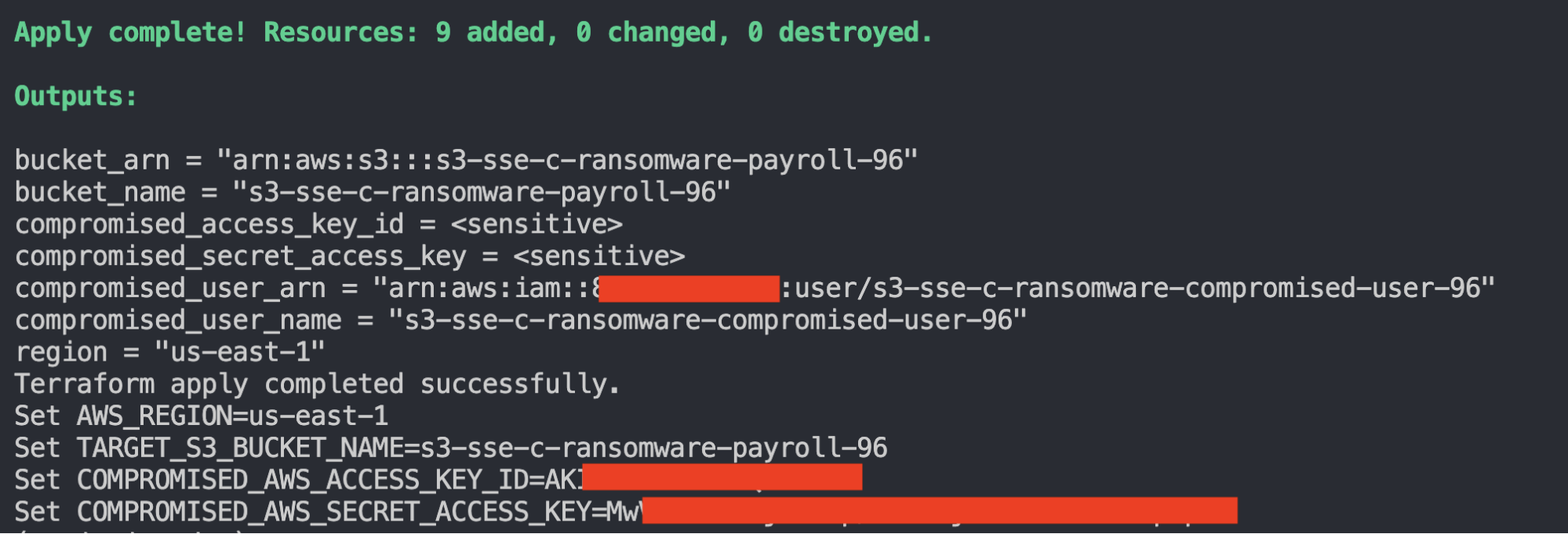 Expected console output after terraform initialized and deployed