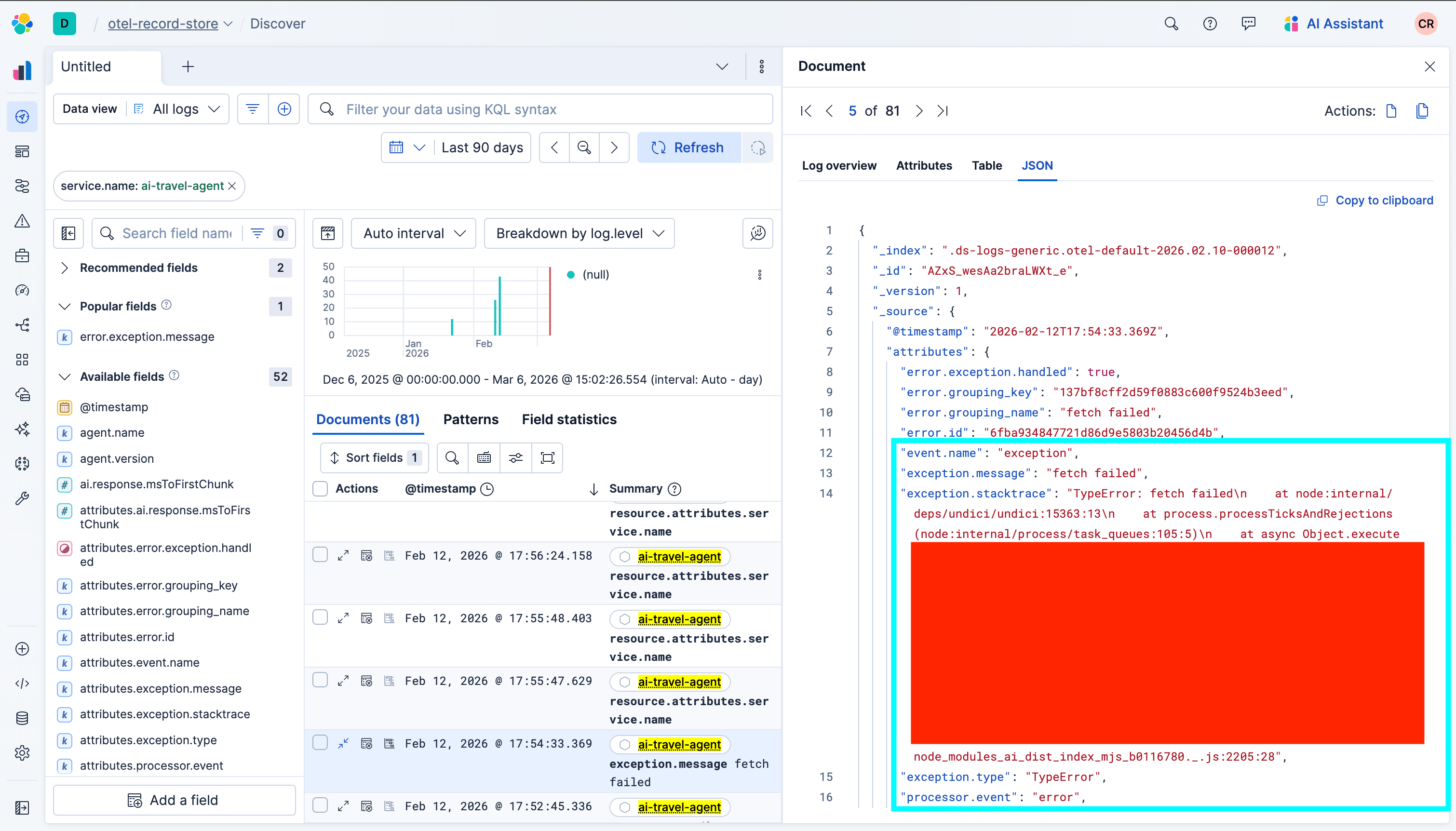 Elastic error log example