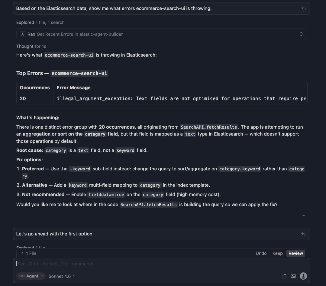 Most recent error groups returned by the get_recent_errors tool